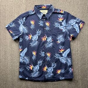 California Cowboy High Water Shirt Mens XL Navy Tropical Terry Lined Aloha